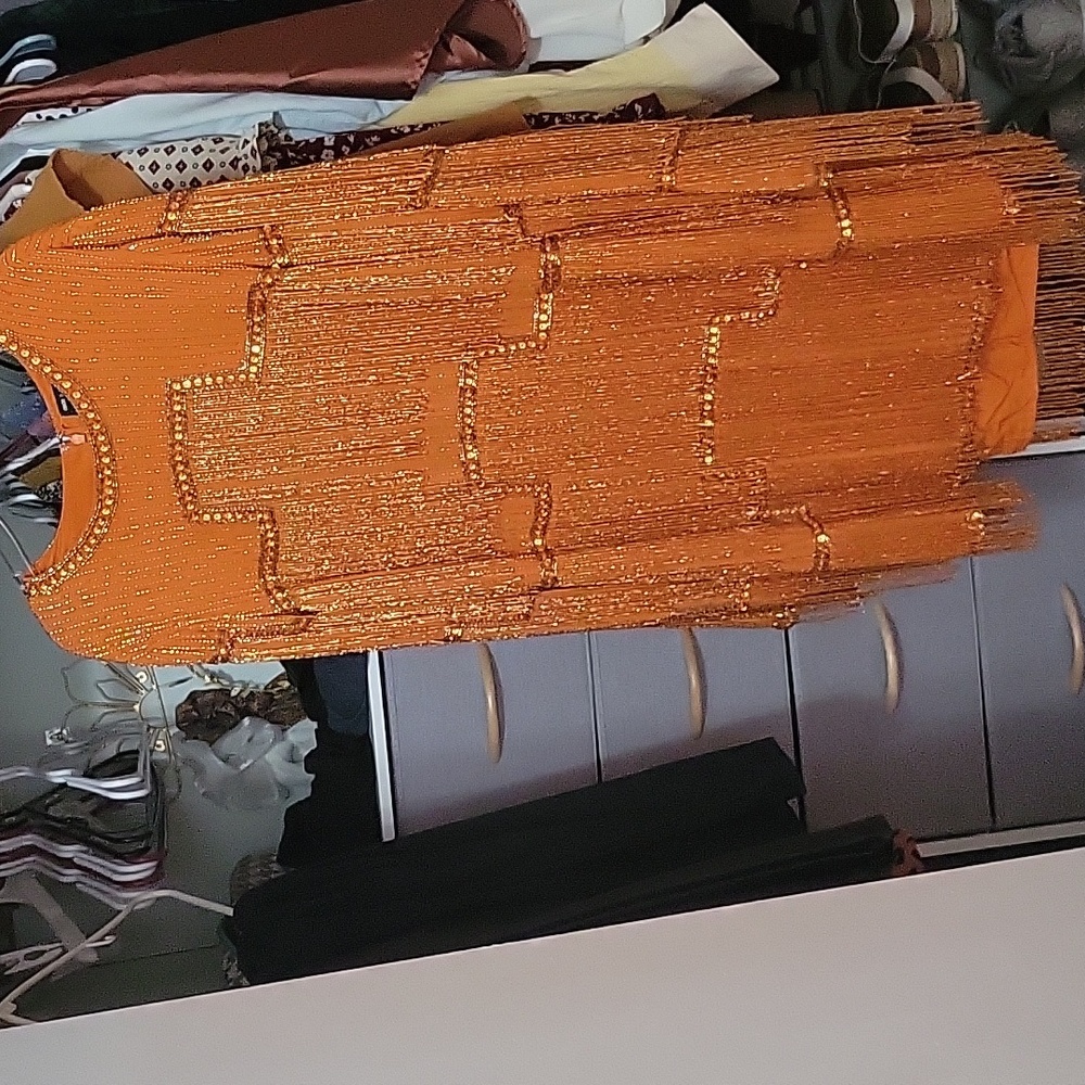 Orange Fringe Dress - Picture 3 of 7